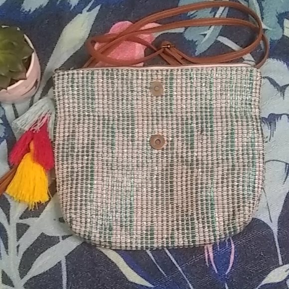 Sparkly Teal Stitched Crossbody / Clutch w/ Tassel - Picture 3 of 8